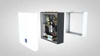 Die LogoCool von Meibes ist eine kompakte Kühlübergabestation mit integriertem Edelstahlplattenwärmetauscher und druckunabhängigem Volumenstromregler. Ihr innovatives, mehrschaliges Hybridgehäuse dient der Vermeidung von Kondensatbildung.<br />Bild: Meibes