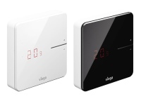 Elegant in schlichtem Weiß oder Schwarz fügt sich das Raumthermostat im „Fonterra Smart Control“ in jeden Raum ein. 