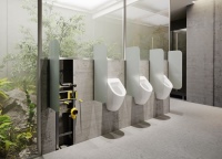 Bei der verdeckten Spülauslösung sitzt die Technik im Inneren des Urinalsiphons. Hier registriert der Sensor (gelbes unteres Bauteil) die bei der Benutzung entstehenden Strömungs- und Temperaturänderungen und löst automatisch eine Spülung aus. 