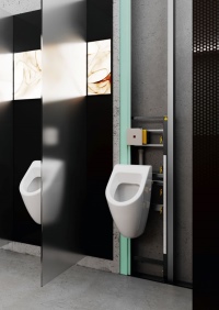 Die Infrarot-Technik wird zusammen mit dem dafür erhältlichen „Viega Prevista Dry-Urinal-Element“ hinter der Wand verbaut.