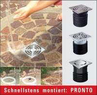 Der Einsteckablauf PRONTO von Dallmer ist an der ‚Zapfstelle‘ im Garten ebenso schnell montiert ...