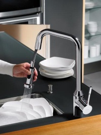 Die herausziehbare Handbrause<br />erleichtert nicht nur<br />das Geschirrspülen, sondern<br />hilft auch beim Waschen von<br />Obst und Gemüse. Foto: Ideal Standard