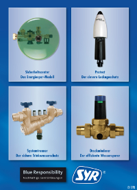 Mit Sicherheitscenter, Systemtrenner und Co. übernimmt SYR seit Jahren bewusst Verantwortung im Umgang mit der wertvollen Res-source Trinkwasser. Die innovativen Armaturen tragen zur effizien-ten und umweltfreundlichen Wassernutzung bei – das Unternehmen steht somit hundertprozentig hinter der Nachhaltigkeitskampagne „Blue Responsibility“ des VDMA. Foto: SYR 