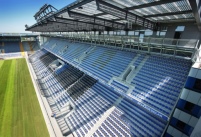 Die neue Haupttribüne Ost der SchuecoArena wird von.......