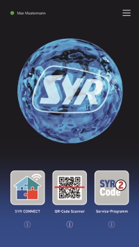 Auf dem Startbildschirm leuchtet der PLANET SYR. Denn mit der App steht dem Kunden die SYR CONNECT Welt offen.