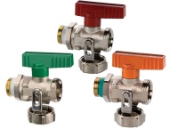 Besonders anwenderfreundlich konzipiert: Die KFE-Kugelhähne von Simplex für Heizsysteme (roter Flügelgriff), Trinkwasser- und Heizungsinstallationen (grün) und thermische Solaranlagen (orange).<br />Bild: Simplex