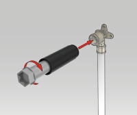 Die Dichthülse wird beim Einschrauben des Baustopfens auf die Wandscheibe geschoben und dichtet darauf ab. <br />Bild: TECE