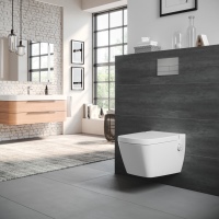 TECEone sieht fast aus wie ein ganz normales WC mit Design-Anspruch und passt problemlos auch zu gehobener Badezimmer-Architektur, ohne dabei aufdringlich zu wirken.<br />Bild: TECE