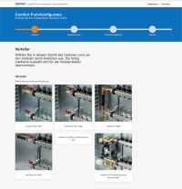 Mit nur wenigen Klicks werden der Verteiler, der Verteilerschrank, die Regelung und das Zubehör für die vormontierten Verteilerstationen ausgewählt.<br />Bilder: Uponor