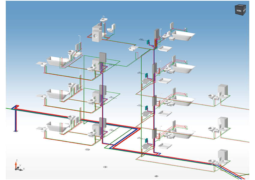 Die 3D-Ansicht zeigt eine hygienisch optimale Rohrführung....