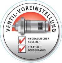 Kermi – 25 Jahre Vorsprung in der Ventil-Technik. Die werkseitige kv-Voreinstellung  erfüllt staatliche Förderbedingungen. 