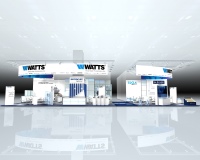 Statt wie vor zwei Jahren über drei Stände verteilt, vereint Watts Water Technologies bei der ISH 2017 in Frankfurt sich und seine Marken an einem Doppelstand in der Halle 6.0.<br />Bild: Watts Water Technolgies