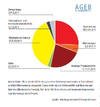 Wärme und Antriebe benötigen die meiste Energie:Bilanz für die Energieanwendung in Deutschland 2012 gesamt 8.998 Petajoule (PJ) - Anteile in Prozent in Klammern 2008.