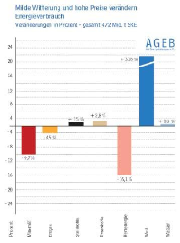 Die Veränderungen im Energieverbrauch  in Prozentangaben. Die stärkste Steigerungsrate wies die Windkraft auf. Quelle: AGEB