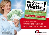 Jeder Interessent, der sich im Aktionszeitraum vom 01. April bis 31. Oktober 2010 für eine Wärmepumpe von Alpha-InnoTec entscheidet, kann bei der Ölpreiswette mitmachen. 
