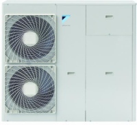 Der LuviType Monoblock vereint das Außengerät und die Hydrobox in einem einzigen Gerät. Lediglich der Warmwasserspeicher befindet sich im Haus.