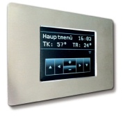 Fernbedienung TR-CONTROL TOUCH f&uuml;r die Wohnung in Edelstahl-Geh&auml;use mit Touchscreen. Bild:CONSOLAR