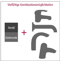 Die Flowtronik WT kann mit vielen handelsüblichen Ausläufen, sogar mit hochwertigen Designausläufen kombiniert werden