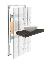 Die Flowtronik WT Auslauf-Steuerung wird in einem vorgefertigten Installationselement für den Trockenbau geliefert
