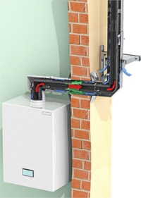 Jeremias Abgassysteme bietet für Öl- oder Gasfeuerstätten in raumluftunabhängiger Betriebsweise zwei konzentrische Abgaslösungen: Die auch für die Außenwandmontage geeignete Systemanlage TWIN-P und die Verbindungsleitung TWIN-PL für Innenraum-Anwendungen.<br />Bild: Jeremias Abgassysteme