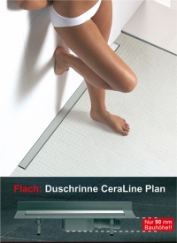 Die Duschrinne CeraLine Plan ermöglicht einen niedrigen Bodenaufbau.