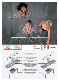 Neuer Prospekt: Für den Einbau an<br />der Wand oder in der Fläche bietet die<br />Duschrinne CeraLine praxisgerechte<br />Lösungen - jetzt auch besonders<br />flach, mit Bauhöhe 90 mm! Bilder: Dallmer