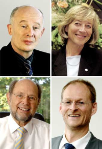 Der Deutsche Umweltpreis 2007 der Deutschen Bundesstiftung Umwelt (DBU) geht an (oben v.l.) Prof. Dr. Hans Joachim Schellnhuber, Direktor des Potsdam Instituts für Klimafolgenforschung, Beate Weber, ehemalige Oberbürgermeisterin von Heidelberg, sowie gemeinsam an die Konvekta-Macher (unten v.l.) Carl H. Schmitt, Firmengründer, und Prof. Dr.-Ing. Jürgen Köhler, langjähriger Entwicklungsleiter bei Konvekta, der heute Direktor des Instituts für Thermodynamik an der TU Braunschweig ist. 
