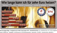 Annahme:<br /><br />Einfamilienhaus mit 33.540 kWh Wärmebedarf im Jahr<br /><br />Vorausgesetzt wurde:<br />Heizöl: 	3.000 l zu 0,946 €/l<br />Erdgas: 	33.540 kWh zu 0,063 € + 161,12 € Grundgebühr<br />Holzpellets: 	6.100 kg zu 0,223 € + 32,10 € Schlauchpauschale<br />Braunkohlebriketts: 	5.600 kg zu 317 €/t<br />Buche: 	19,7 Raummeter zu 68 €<br /><br />Alle Preise inkl. MWST., regionale Abweichungen blieben unberücksichtigt. Stand: 8-2012 – Bundesdeutscher Durchschnitt.<br />Grafik: EFA