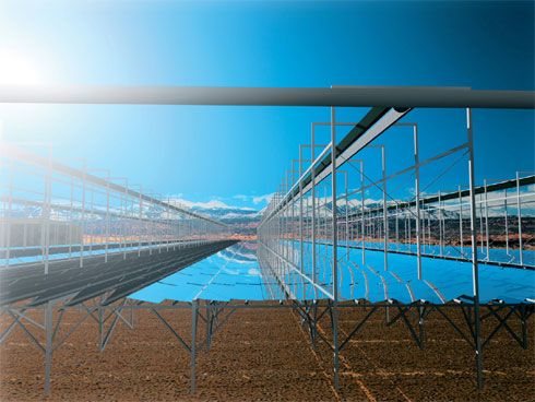 Visualisierung eines Fresnel-Kollektor-Solarfelds....