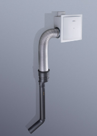 Der Geberit Aerotec90 Einzellüfter mit Nebenanschluss wird über ein Alu-FlexRohr an den UP320 angeschlossen.