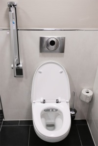 Clevere WC-Spülung: Mithilfe von<br />Infrarottechnik löst die Spülung<br />automatisch aus und erspart den<br />Benutzern umständliches Umdrehen.