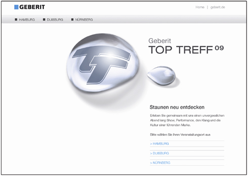 Die Internetseite www.geberit/de/toptreff09 bietet...