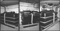 Abbildung 2: Der GEP- Wassermanager GWA 4 im Studentenwohnheim "Eastsite", Mannheim links: Grauwassertank; Mitte: BMT- Bioreaktor, rechts: Klarwassertank.