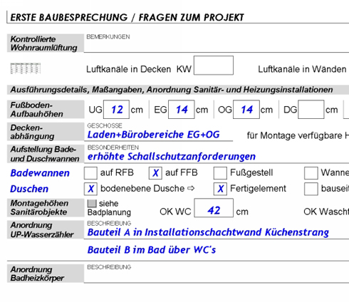 Die 3-seitige Vorlage BAUBESPRECHUNG VOR MONTAGEBEGINN...