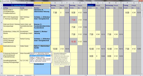Im Arbeitsblatt Wochenplan werden die Einsätze der...