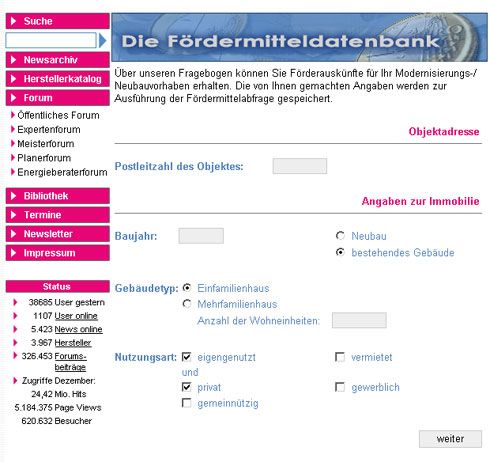 Per Online-Recherche in Frage kommende Förderungen...