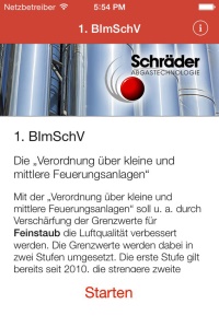 Um sich schnell eine Übersicht zu den Feinstaubgrenzwerten zu verschaffen, hat Schräder eine passende App vorgestellt. Nutzer erhalten damit Klarheit zu den detail­lierten Vorgaben der 1. BImSchV hinsichtlich der betroffenen Feuerstätten, die mit Scheitholz, Holzpellets oder Hackschnitzeln betrieben werden.