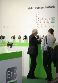 Halm effiziente Pumpentechnologie war mit eigenem Stand vertreten. Interessierte Besucher erfuhren hier alles über das innovative Produktprogramm von hocheffizienten Heizungsumwälzpumpen.