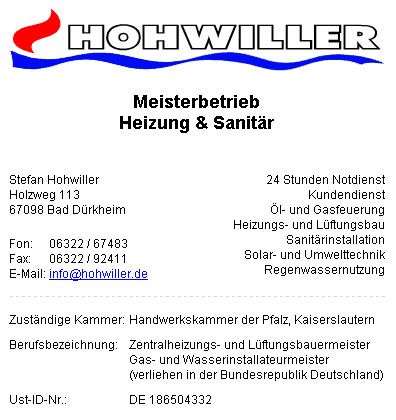 Beispiel für ein gutes Impressum - Firma Hohwiller