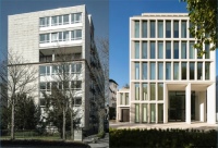 Collage einer Vorher-Nachher-Ansicht des KfW-Bürogebäudes Bo104 in Frankfurt aufgenommen 2011 & 2016. Bild: KfW
