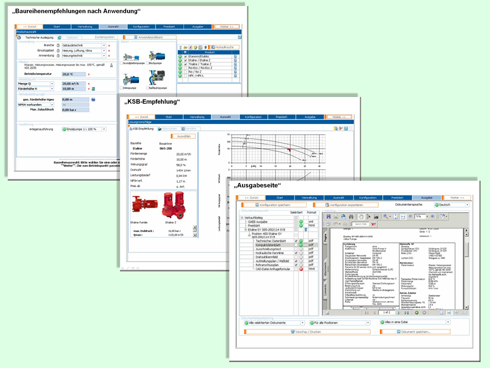 Screenshots des Auslegungsprogrammes „KSB EasySelect“...