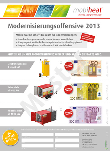 Der mobiheat-Gutschein für den Mieteinsatz von mobilen...