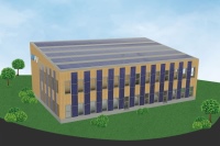 Solarelektrisches Firmengebäude: Auf dem Dach und an der Fassade werden rund 300 Solarmodule installiert.<br />Bild: @my-pv