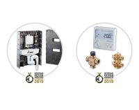 German Design Award 2019 für „Regudrain Duo“ Hygiene-Spülstation, „Tri-CTR“ Dreiwege-Verteil- und Mischventil, „Optibal W6“ Kugelhahn und „R-Tronic RT B“ Funk-Thermostat.<br />Bild: Oventrop