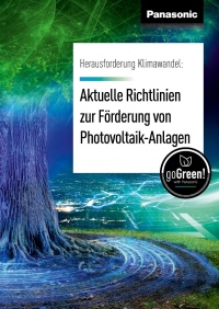 PV leistet einen wichtigen Beitrag zur CO2-Reduzierung – und wird staatlich gefördert. Details lesen Sie im PDF <a href="https://www.panasonic.com/de/corporate/nachhaltigkeit/dekarbonisierung.html?utm_campaign=goGreen&utm_source=Newsletter&utm_medium=DE_Haustechnikdialog&utm_content=PV1"target="_blank">DOWNLOAD</a> Richtlinien zur Förderung von PV-Anlagen"</a>  