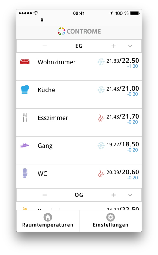Neue Raumliste in Controme smart-heat 3: Sofortiger...