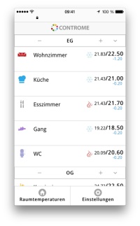 Neue Raumliste in Controme smart-heat 3: Sofortiger Überblick über alle wichtigen Daten.