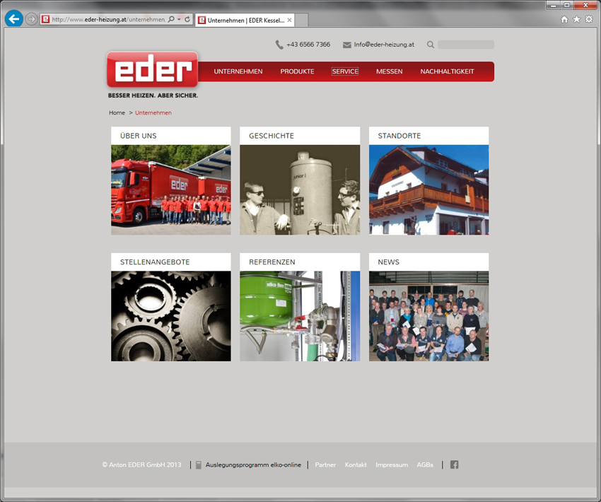 Screenshot „Unternehmen“