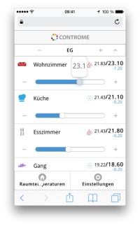 Neue Multislider-Funktion in Controme smart-heat 3: Sekundenschnelle Einstellung aller Raumtemperaturen.