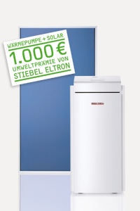 Wer sich bis zum 31.12.2009 für eine Kombination aus Wärmepumpe und Solaranlage von STIEBEL ELTRON entscheidet, erhält vom deutschen Marktführer einen Umweltbonus in Höhe von 1.000 Euro. Foto: Stiebel Eltron